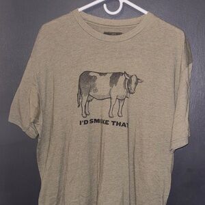 Men's Tan Graphic Tee with Cow Design